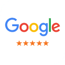 Google logo with five-star rating for Danville Family Dental reviews